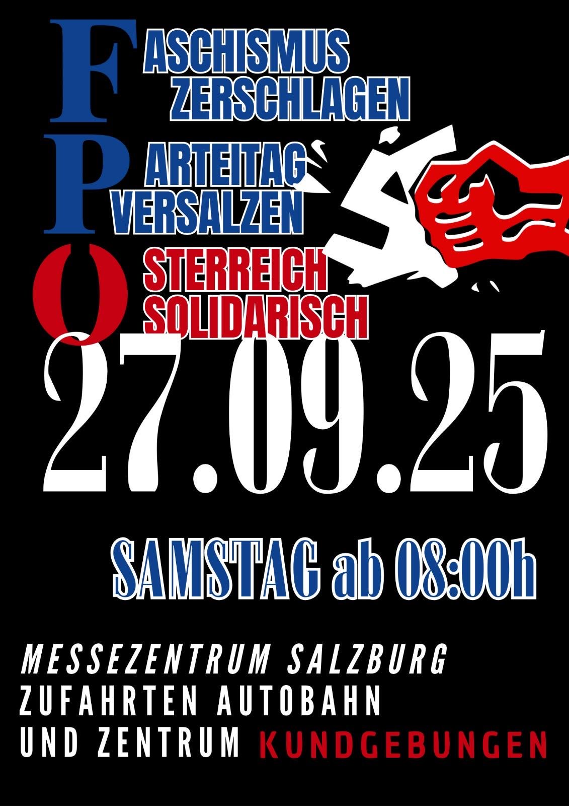 Plakat für Proteste gegen FPÖ Bundesparteitag in Salzburg