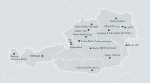 Landkarte von Österreich mit Standorten von Freien Radios